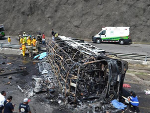 墨西哥交通事故21死 两车相撞大火把车都给烧了